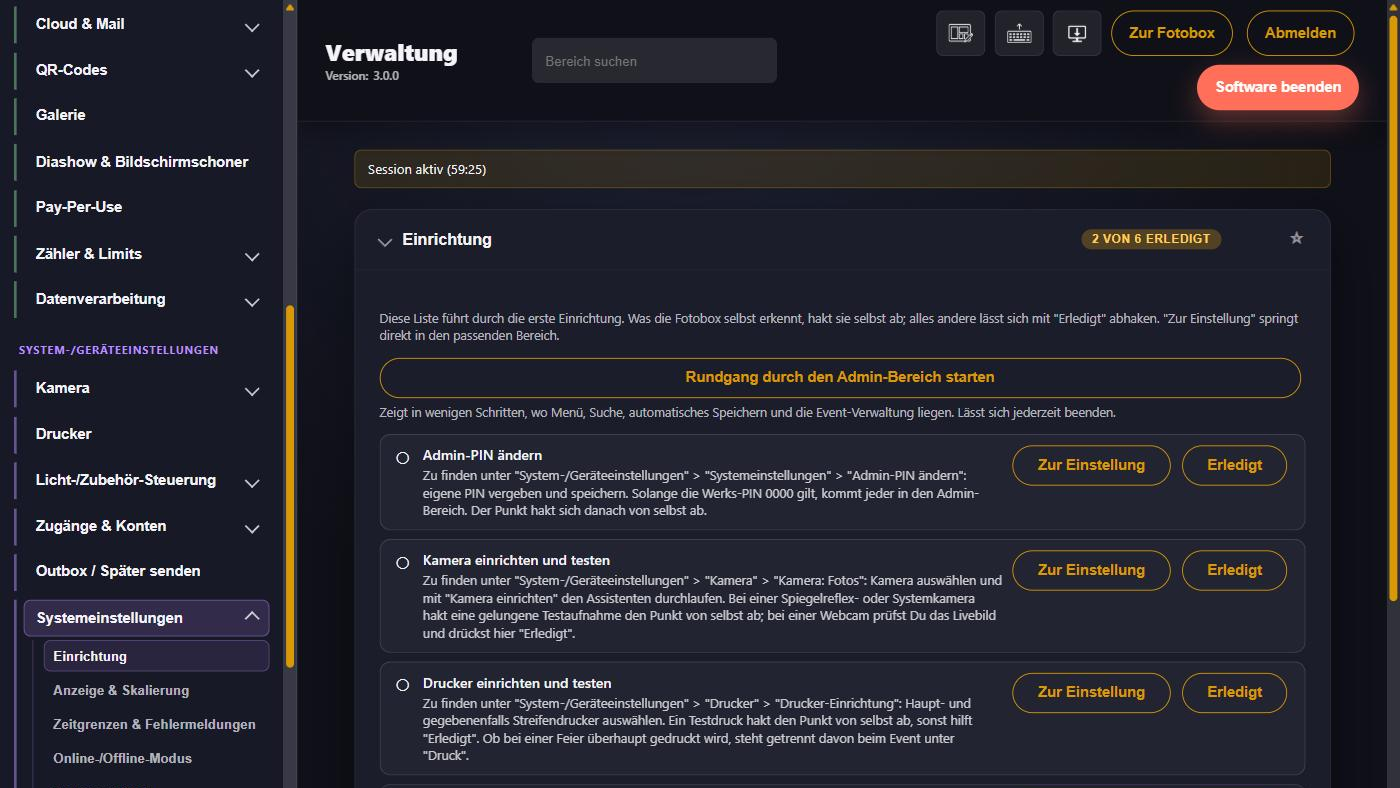 Der Bereich "Einrichtung" im Admin-Bereich