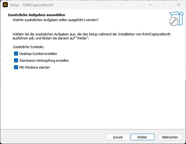 Setup-Seite "Zusätzliche Aufgaben auswählen"