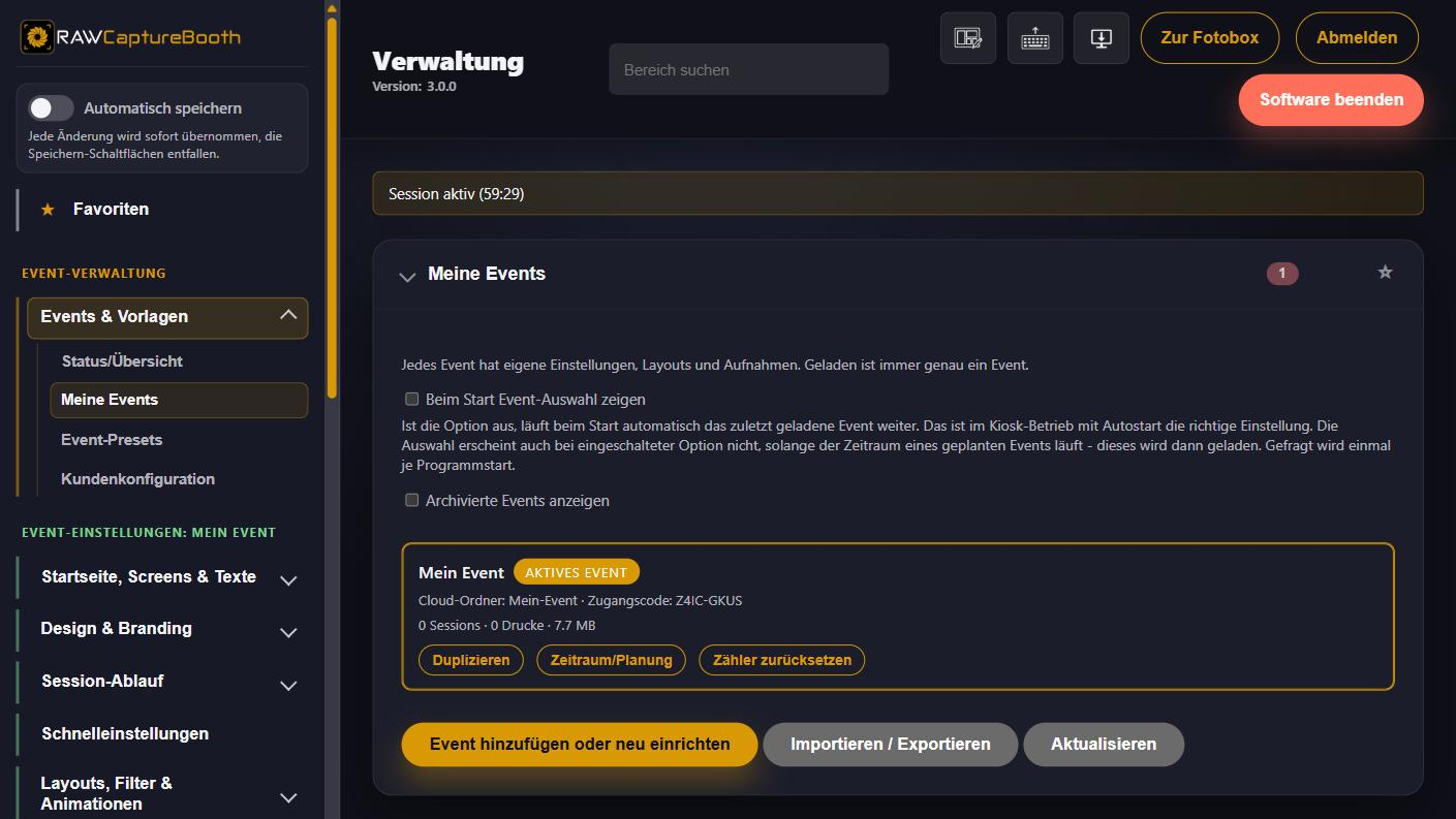 Der Bereich "Meine Events"