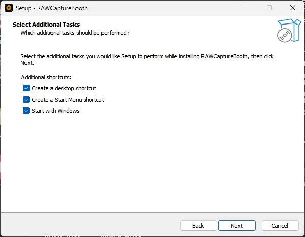Installer page "Select additional tasks"