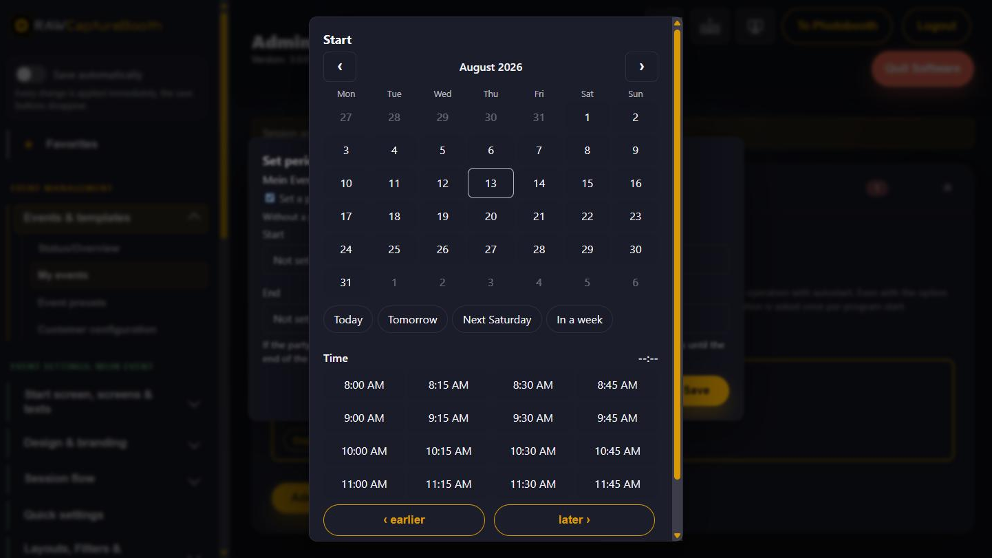Choosing date and time