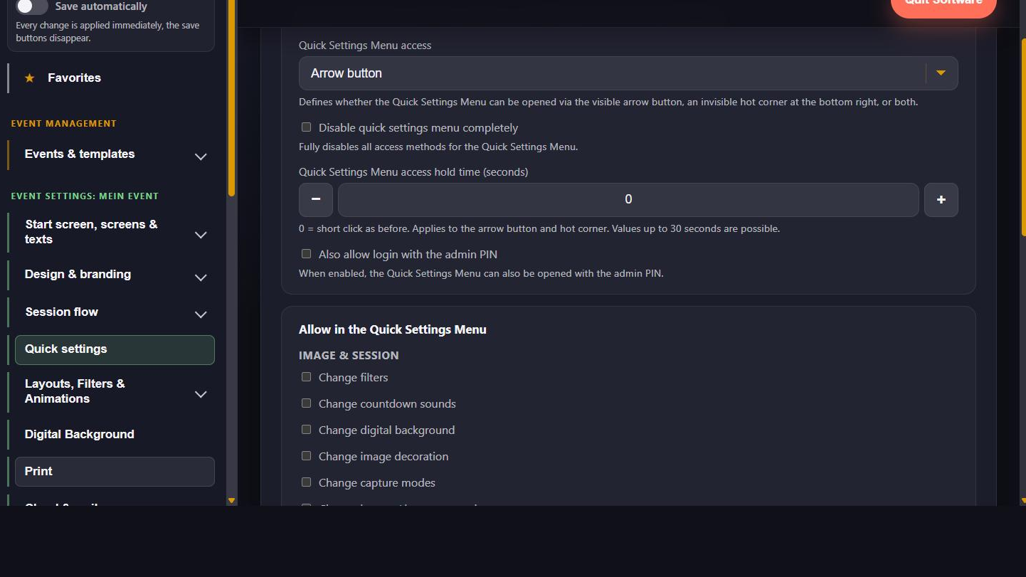 The permissions of the quick settings menu
