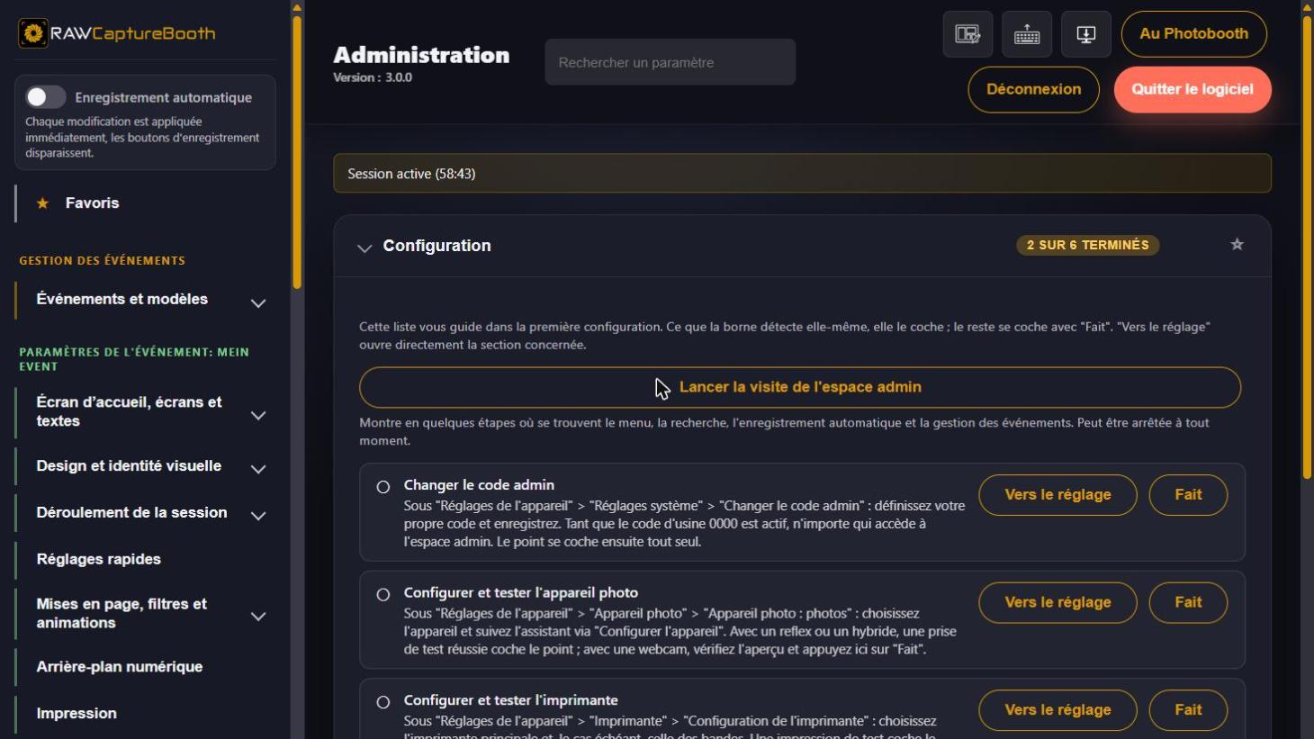 La zone « Configuration » dans l'administration