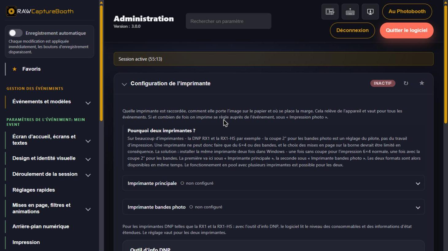 La zone « Configuration de l'imprimante »