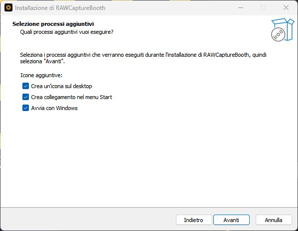 Pagina « Selezione attività aggiuntive »